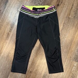 Xersion Black Leggings with Neon Striped Waistband